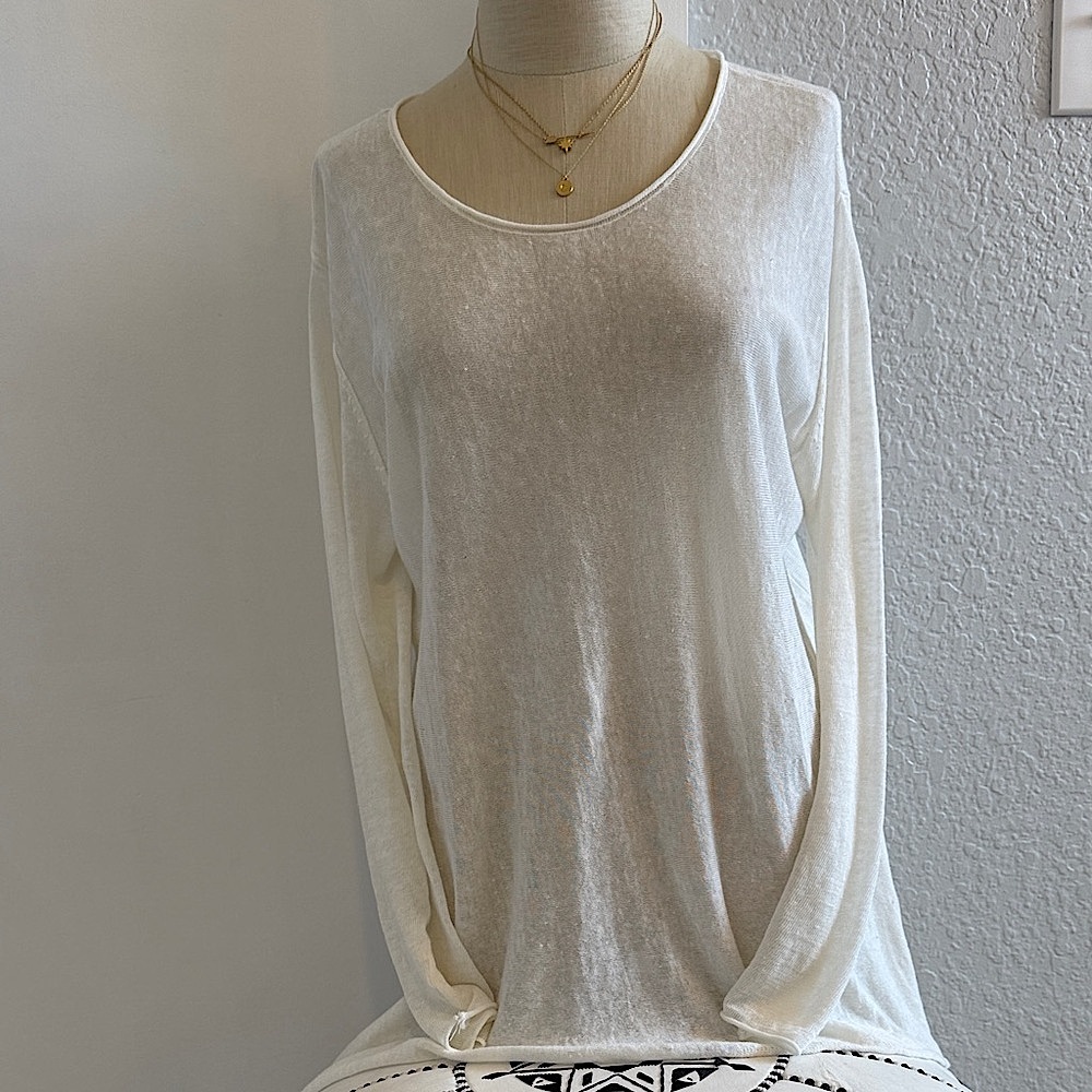 Eileen Fisher Cream Long Sleeve Top Size Medium